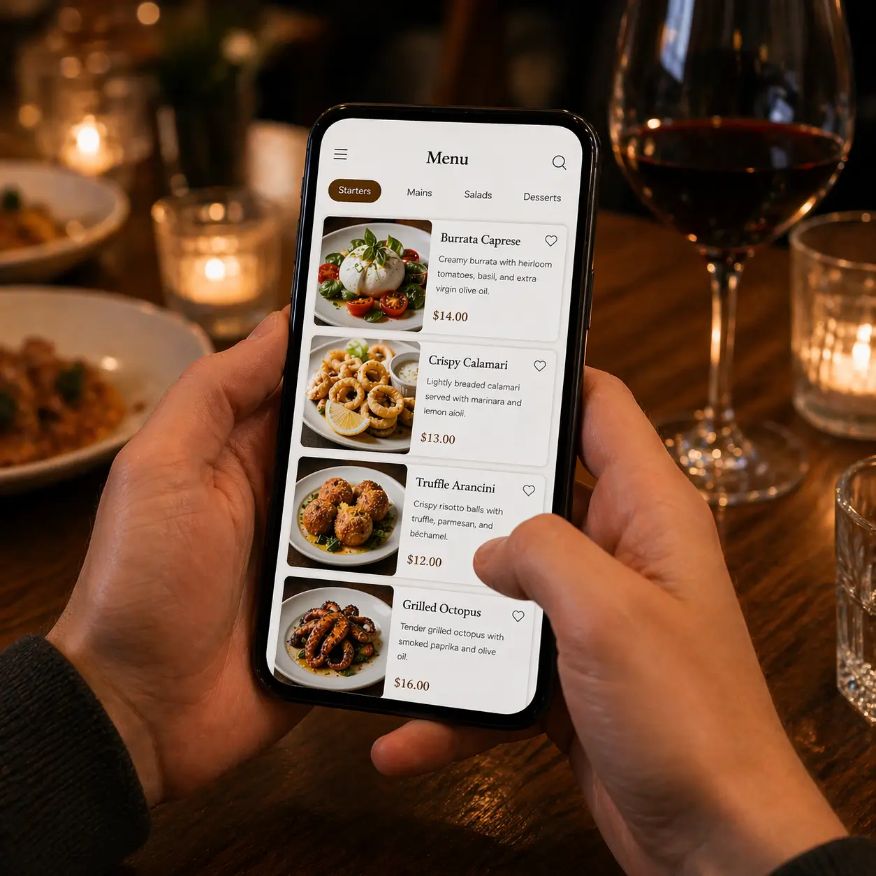 Customer browsing digital menu on phone