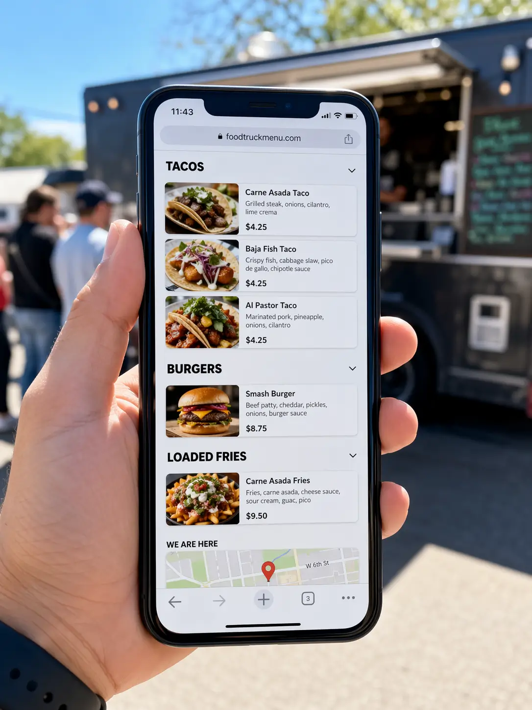 Food truck menu on mobile