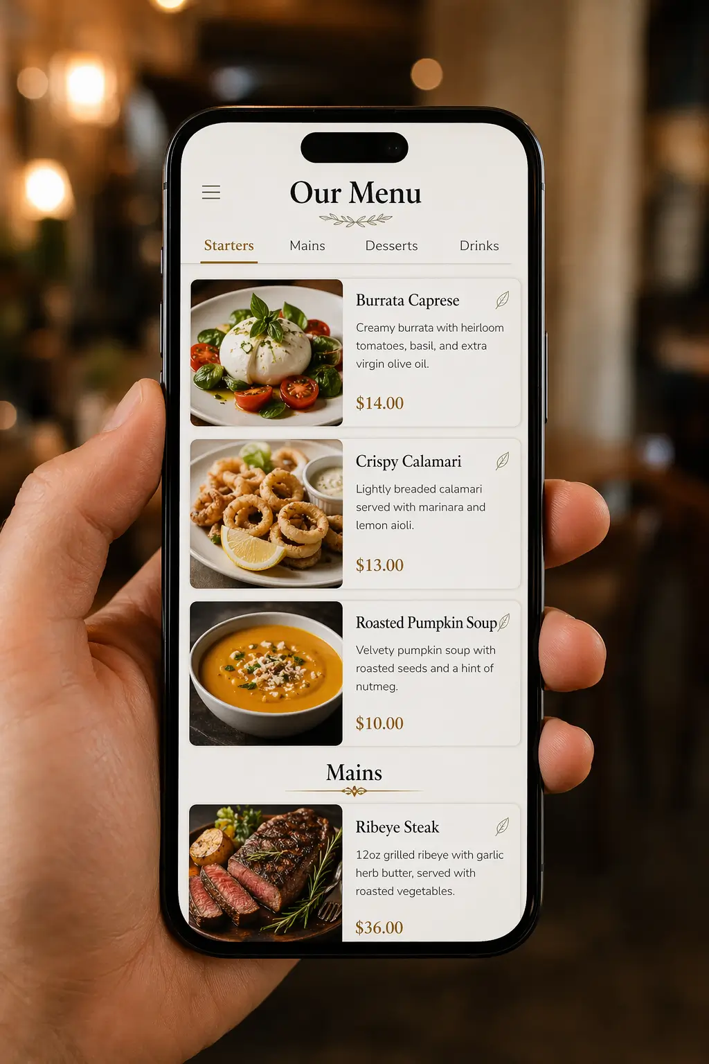 QR Code Menu scanned